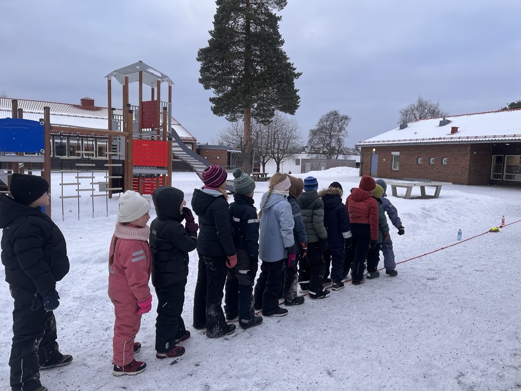 en gruppe mennesker som står i snøen