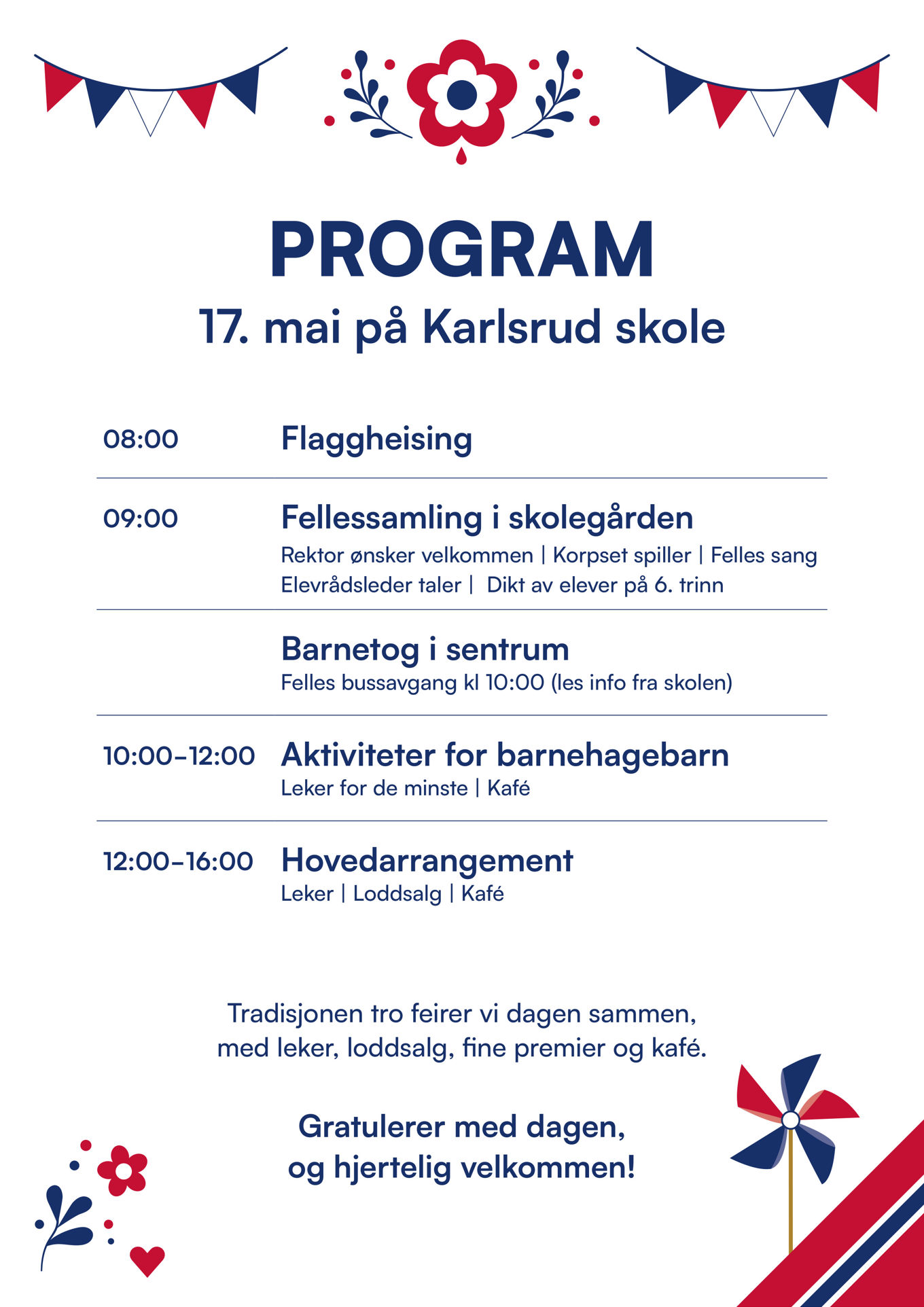 Program for 17.mai på Karlsrud skole.