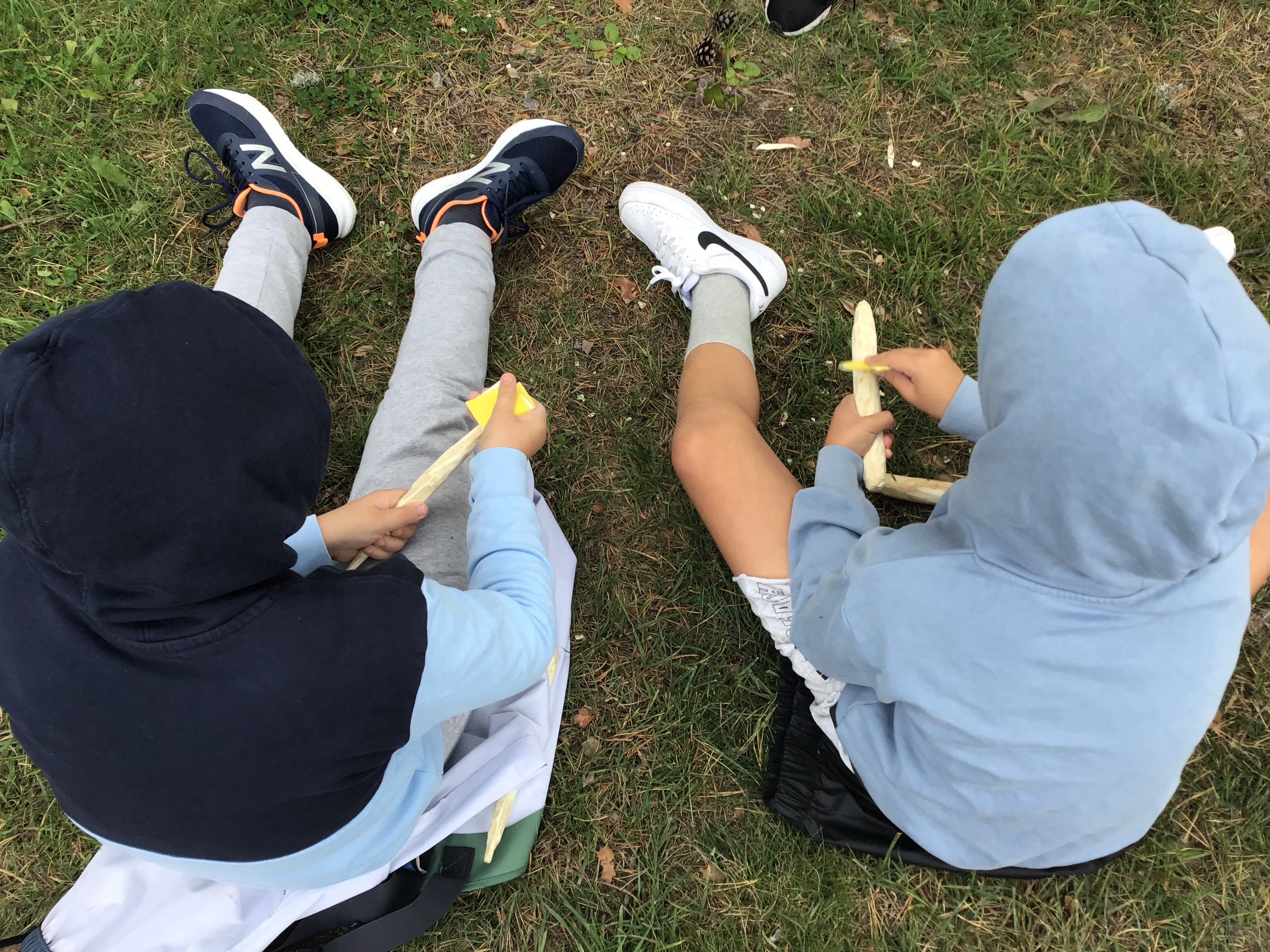 To barn som pusser på pinner